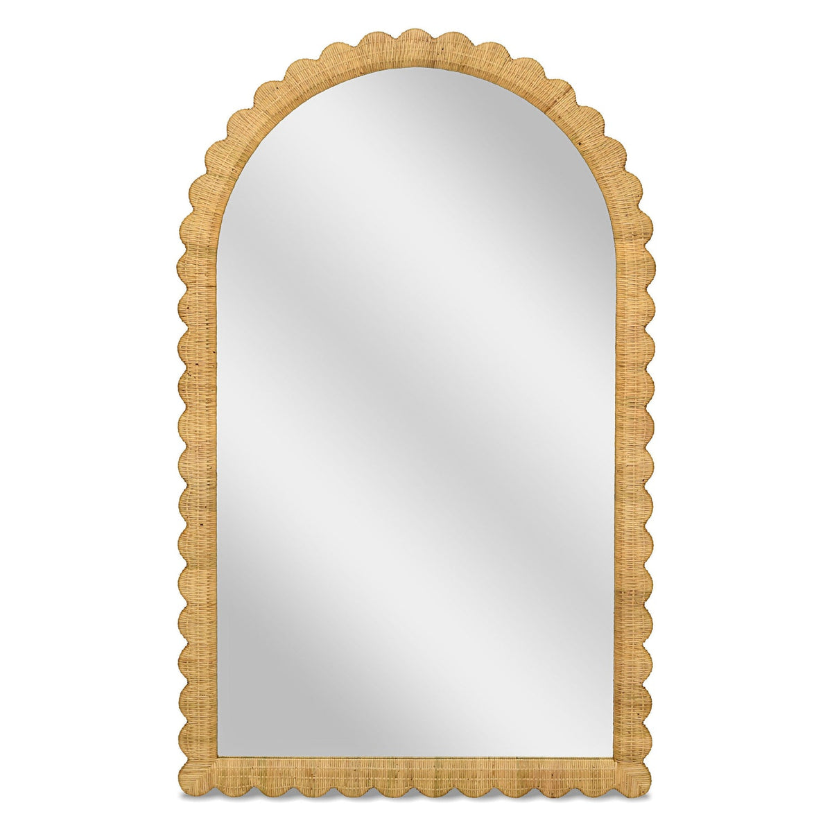 TOV Furniture Bama Jumbo Natural Rattan Arched Floor Mirror in natural rattan, primary product view