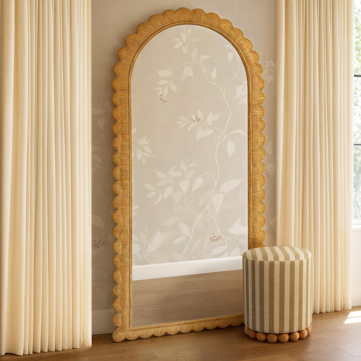 TOV Furniture Bama Jumbo Natural Rattan Arched Floor Mirror