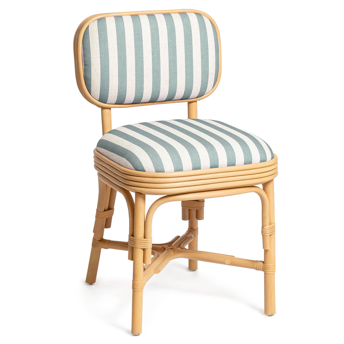 TOV Furniture Dorine Mint Striped Performance Linen Rattan Dining Chair in mint green stripe, primary product view