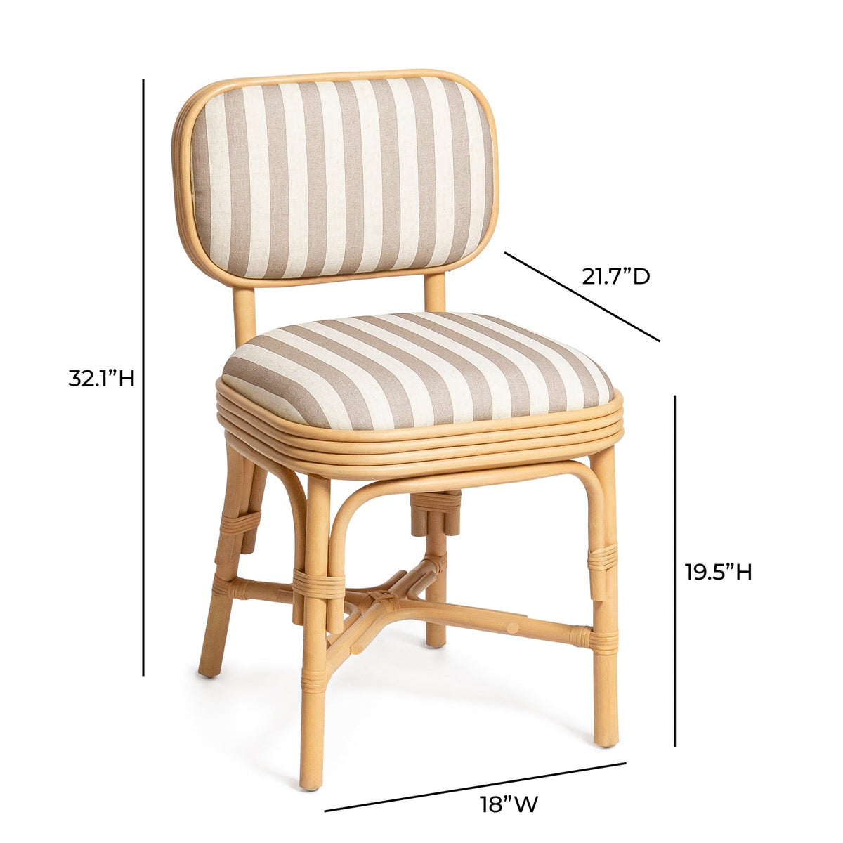 TOV Furniture Dorine Khaki Striped Performance Linen Rattan Dining Chair