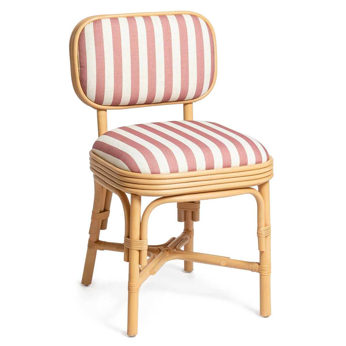 TOV Furniture Dorine Cherry Striped Performance Linen Rattan Dining Chair in cherry stripe, primary product view