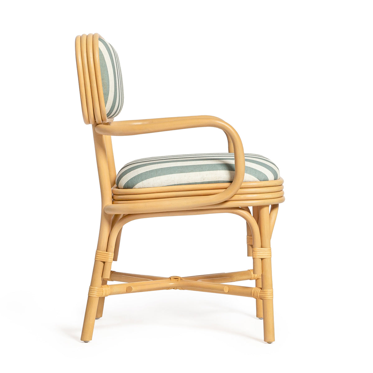 TOV Furniture Dorine Mint Striped Performance Linen Rattan Dining Armchair