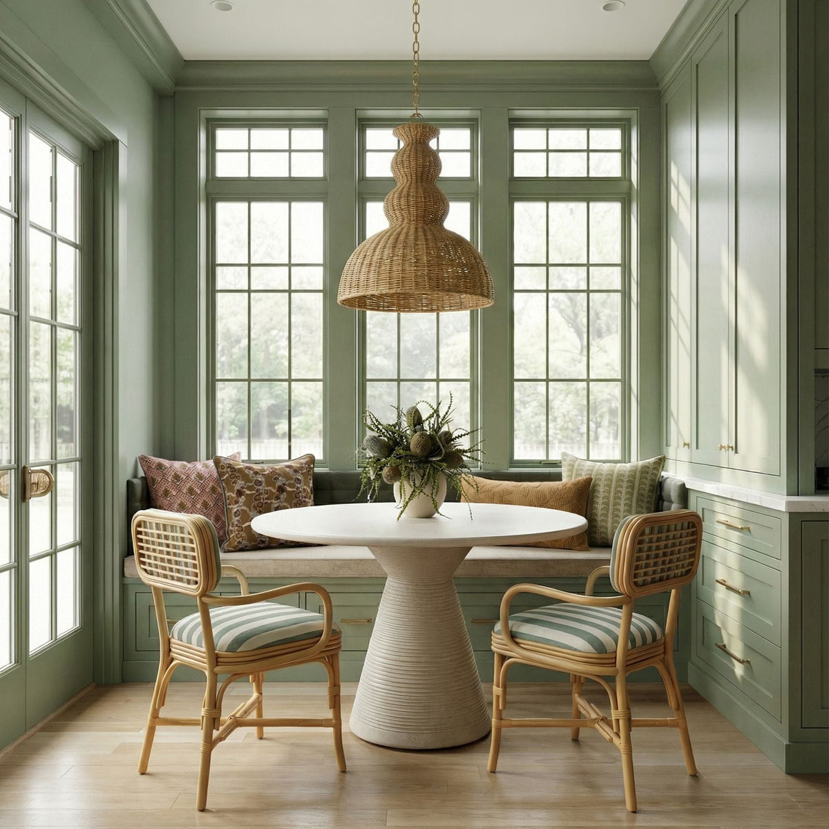 TOV Furniture Dorine Mint Striped Performance Linen Rattan Dining Armchair