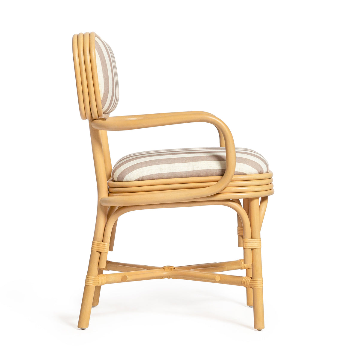 TOV Furniture Dorine Khaki Striped Performance Linen Rattan Dining Armchair