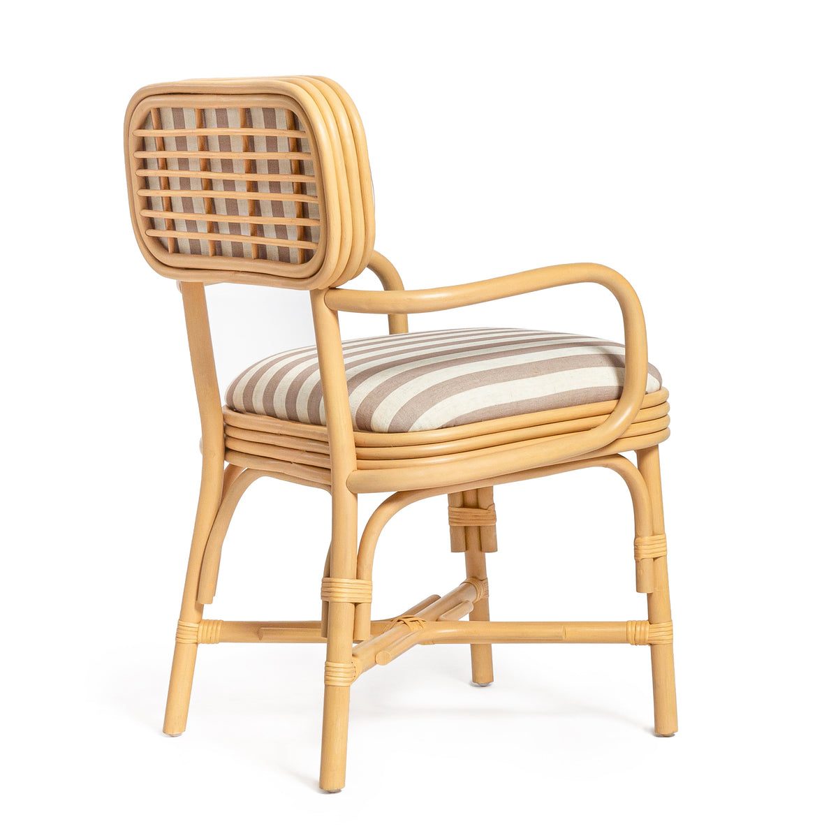 TOV Furniture Dorine Khaki Striped Performance Linen Rattan Dining Armchair
