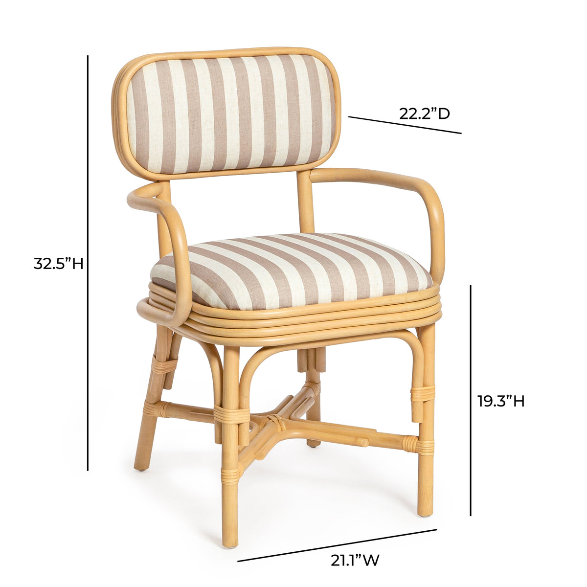 TOV Furniture Dorine Khaki Striped Performance Linen Rattan Dining Armchair