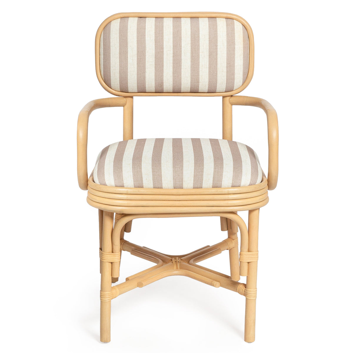 TOV Furniture Dorine Khaki Striped Performance Linen Rattan Dining Armchair