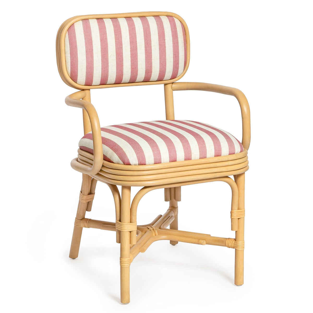 TOV Furniture Dorine Cherry Striped Performance Linen Rattan Dining Armchair in cherry linen and rattan, primary product view