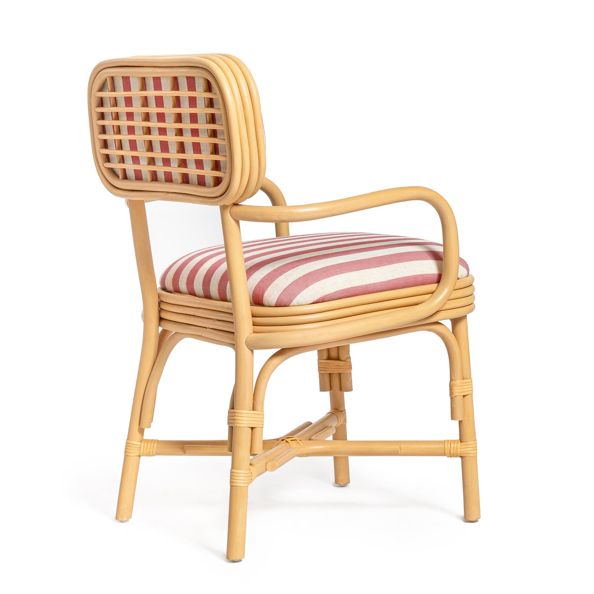 TOV Furniture Dorine Cherry Striped Performance Linen Rattan Dining Armchair