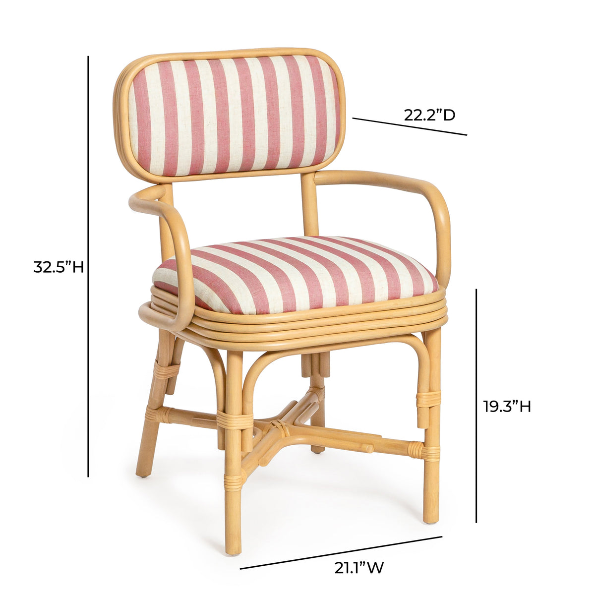TOV Furniture Dorine Cherry Striped Performance Linen Rattan Dining Armchair