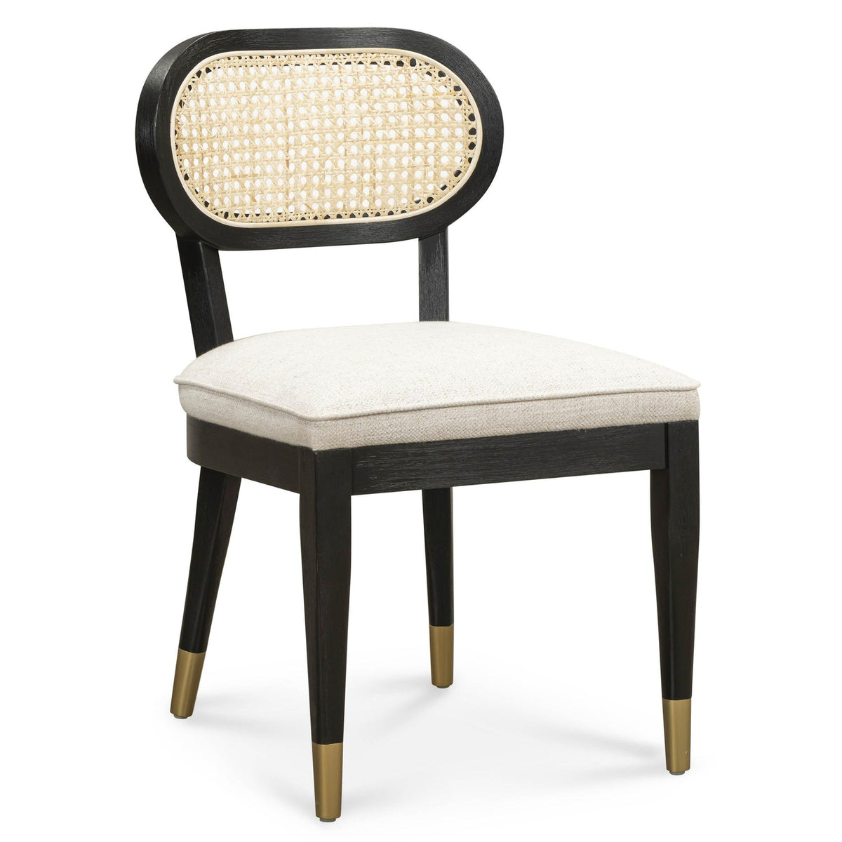 TOV Furniture Cosette Black Dining Chair in Cream Performance Linen with cane back, primary product view