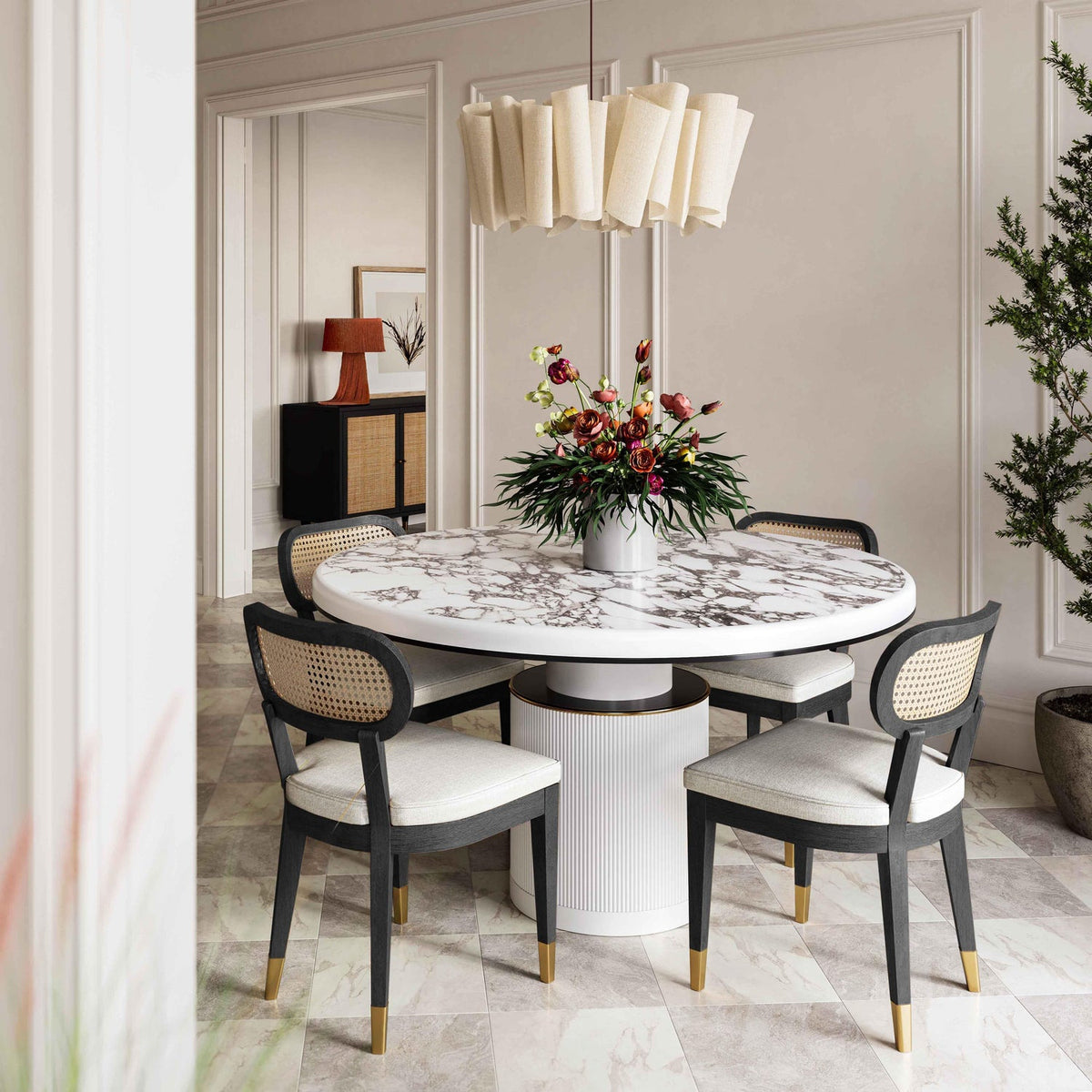 TOV Furniture Cosette Black Dining Chair in Cream Performance Linen