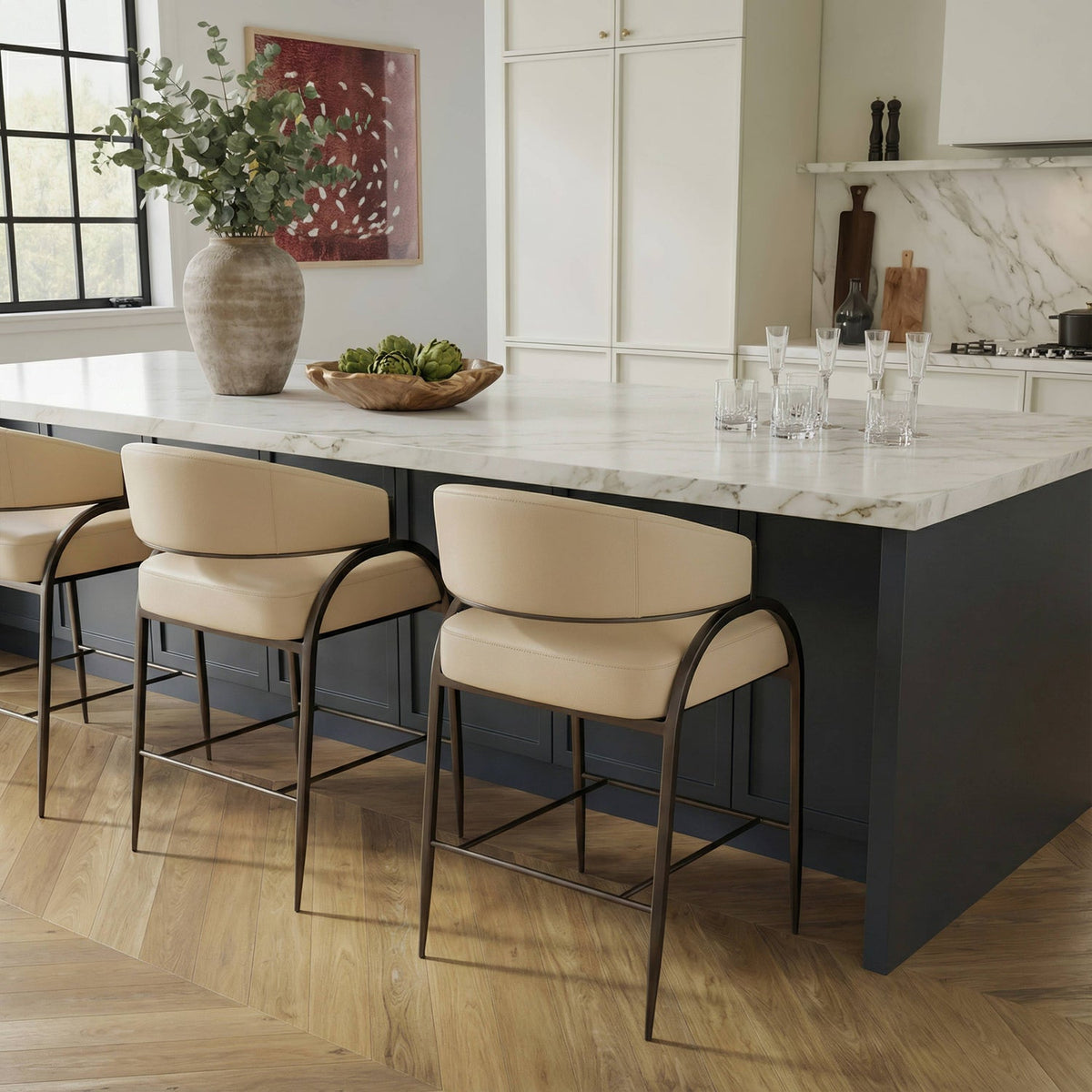 TOV Furniture Tatum Taupe Performance Vegan Leather Counter Stool