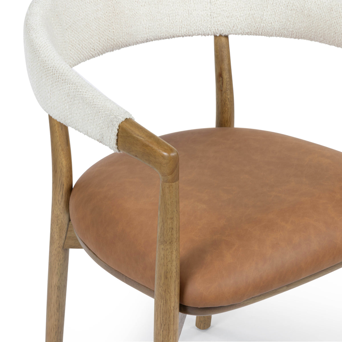 TOV Furniture Vina Cognac Performance Vegan Leather/Cream Textured Weave Dining Chair