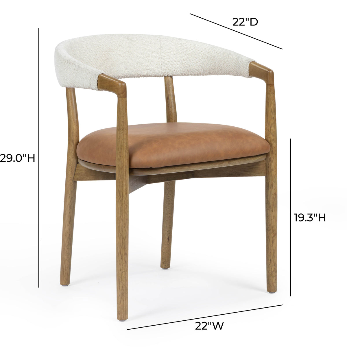 TOV Furniture Vina Cognac Performance Vegan Leather/Cream Textured Weave Dining Chair