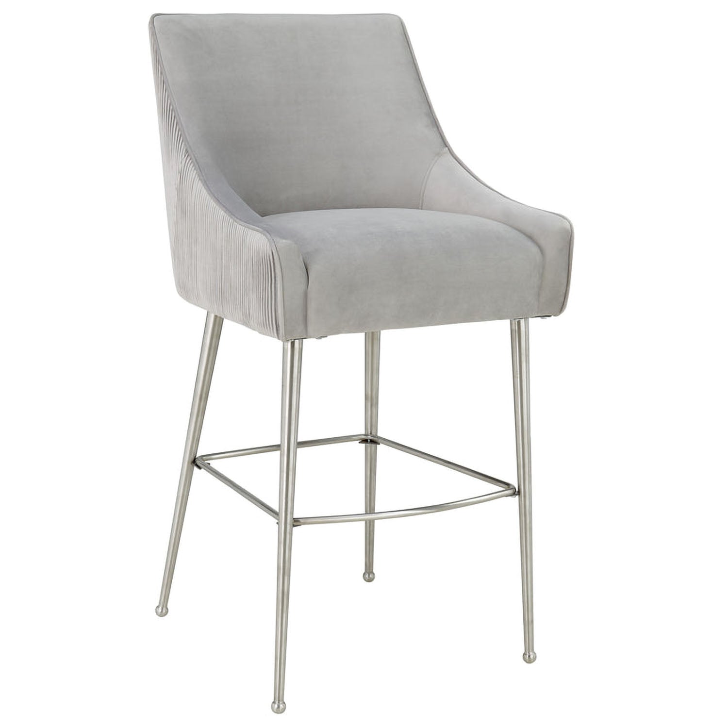 TOV Furniture Beatrix Pleated Light Grey Velvet Counter Stool