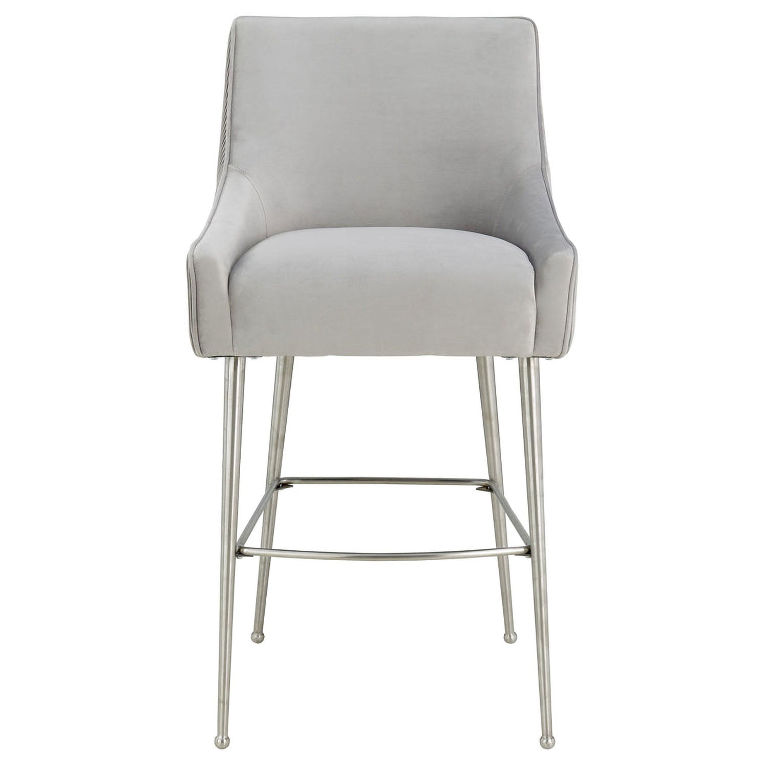 TOV Furniture Beatrix Pleated Light Grey Velvet Bar Stool