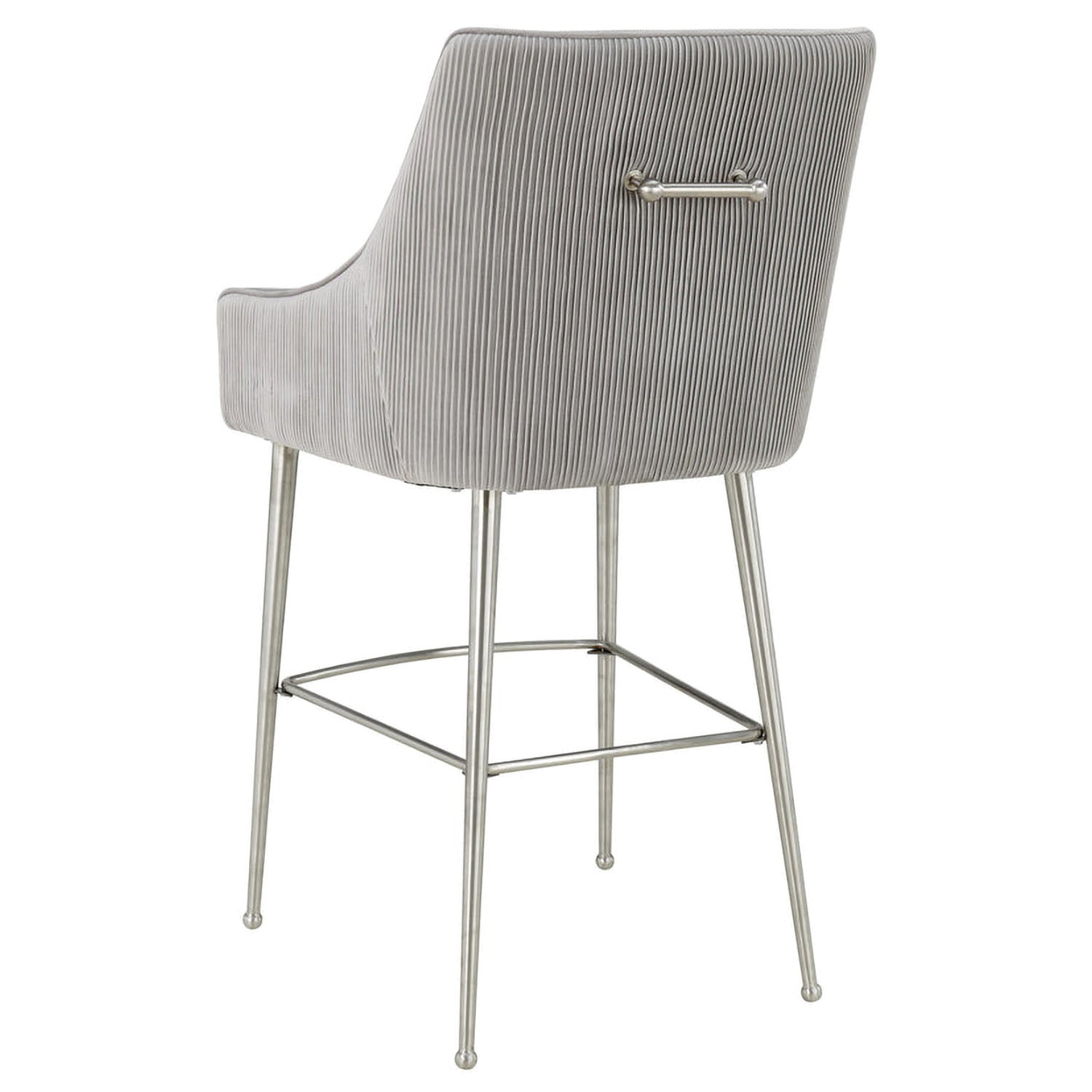 TOV Furniture Beatrix Pleated Light Grey Velvet Bar Stool