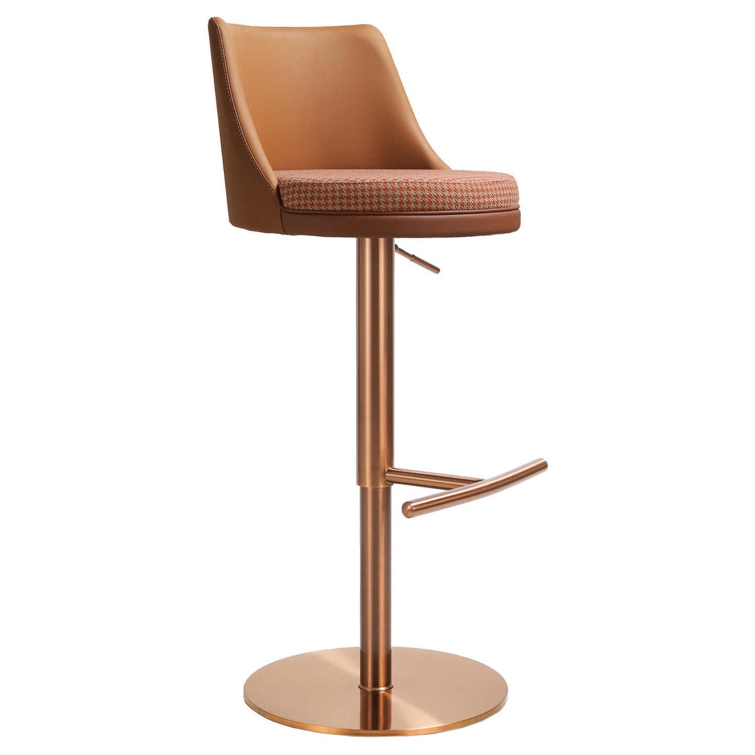TOV Furniture Reagan Cafe Au Lait Performance Vegan Leather and Houndstooth Adjustable Swivel Stool
