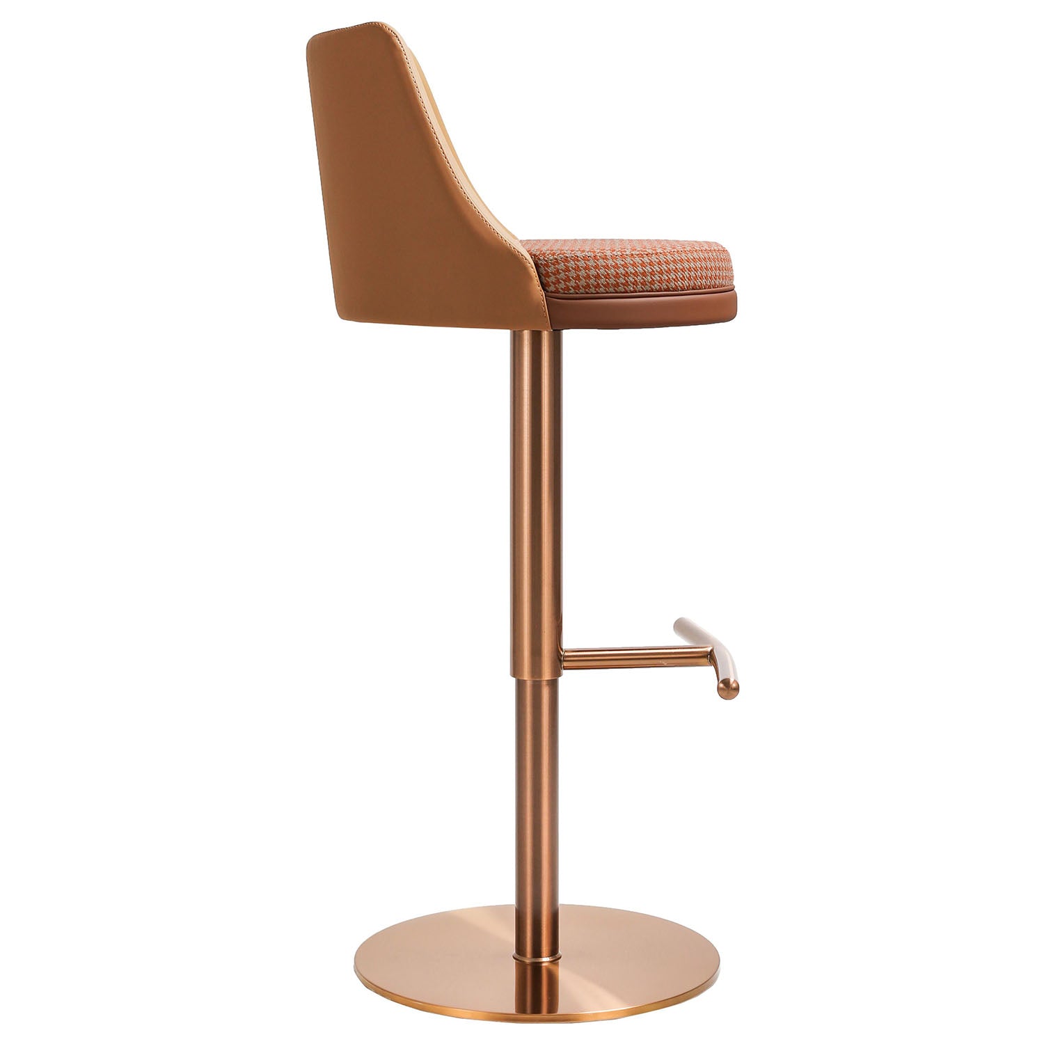 TOV Furniture Reagan Cafe Au Lait Performance Vegan Leather and Houndstooth Adjustable Swivel Stool