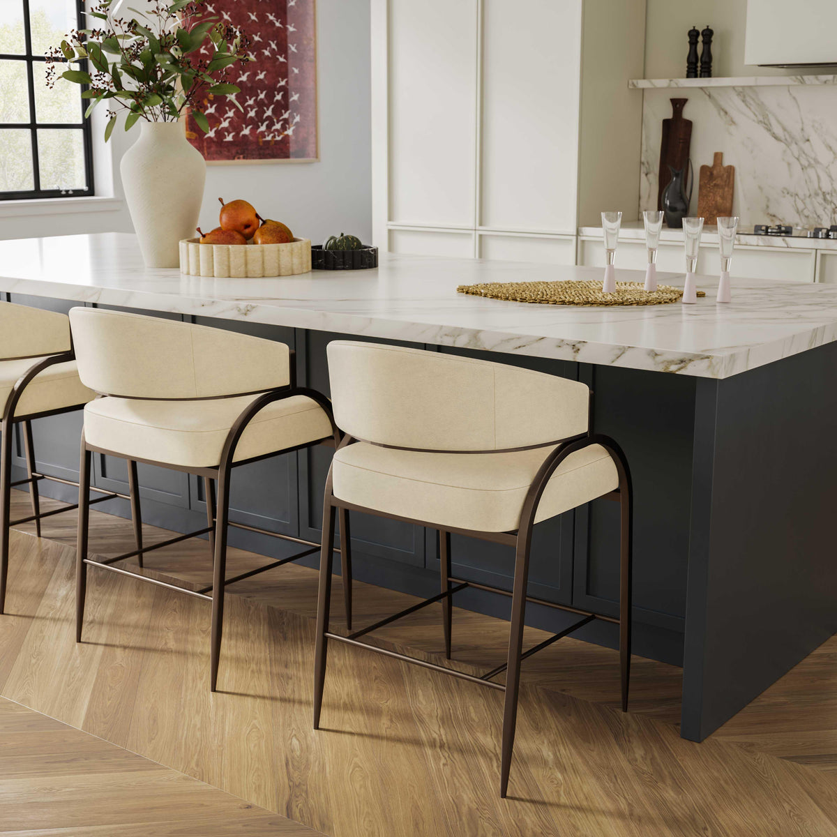 TOV Furniture Tatum Cream Performance Vegan Leather Counter Stool