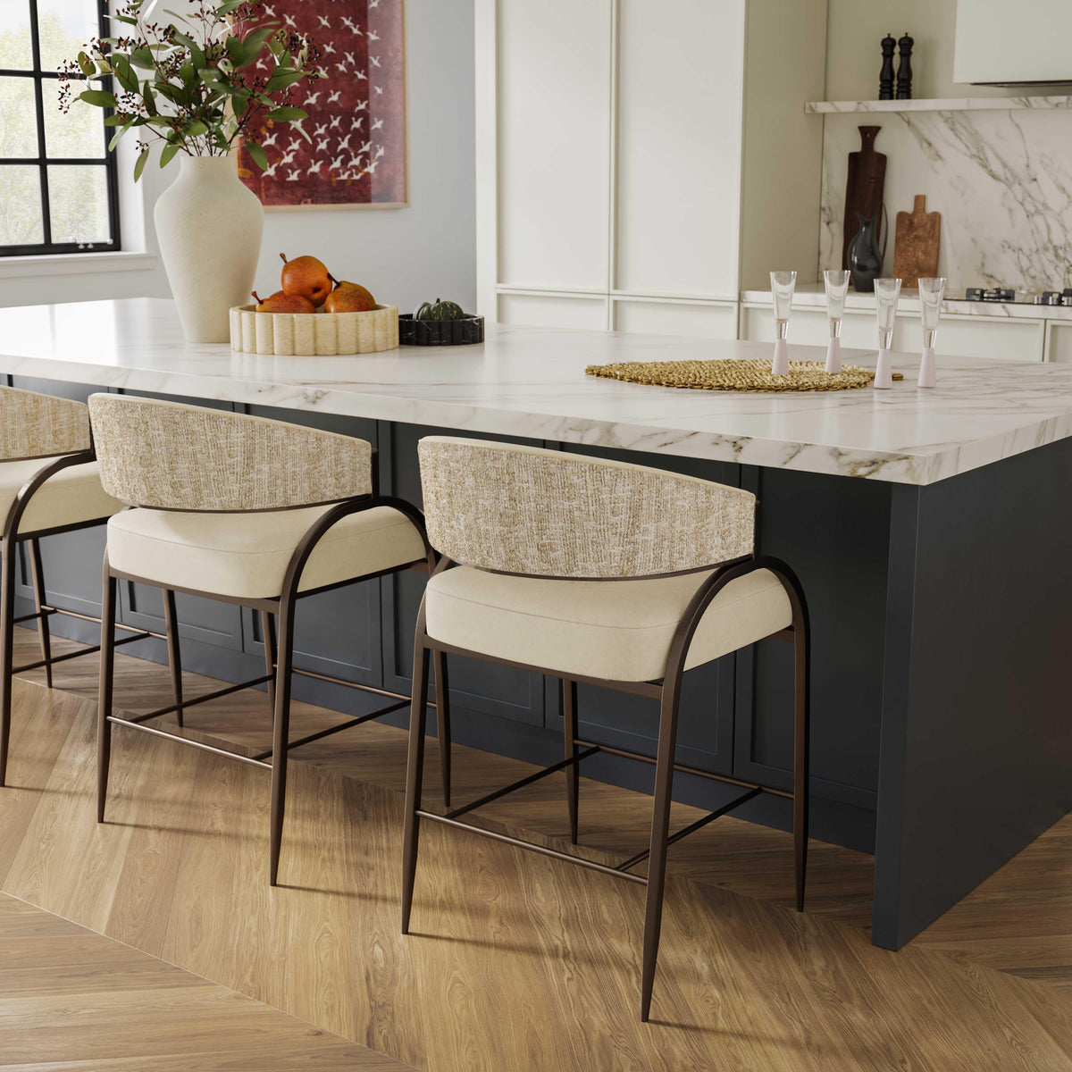 TOV Furniture Tatum Cream 2-Tone Performance Vegan Leather Counter Stool