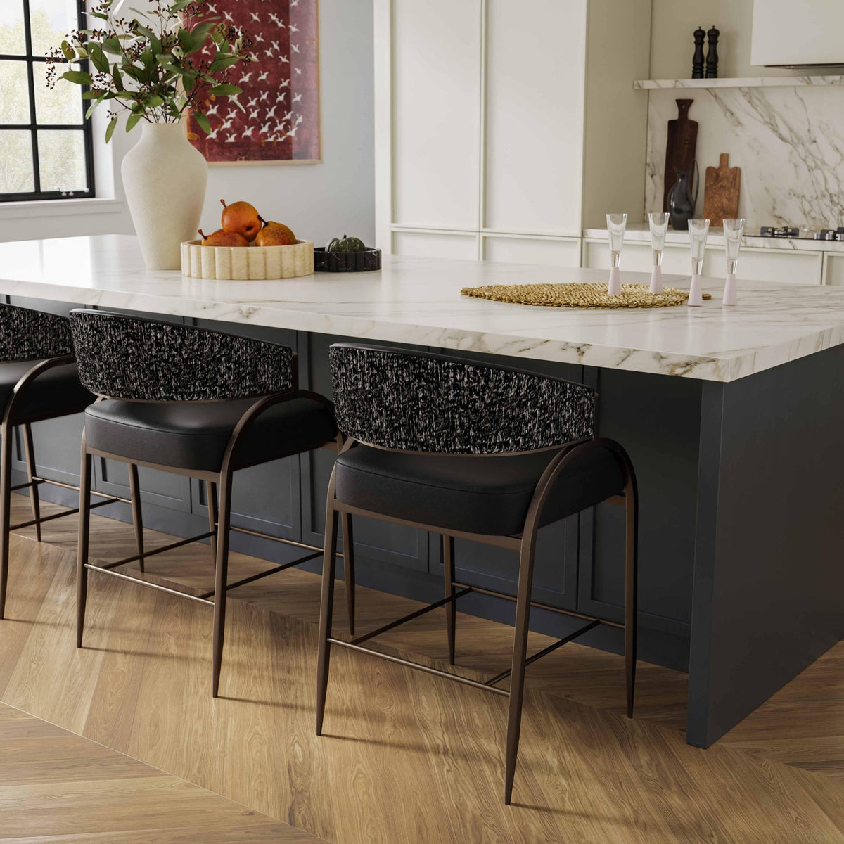 TOV Furniture Tatum Black 2-Tone Performance Vegan Leather Counter Stool