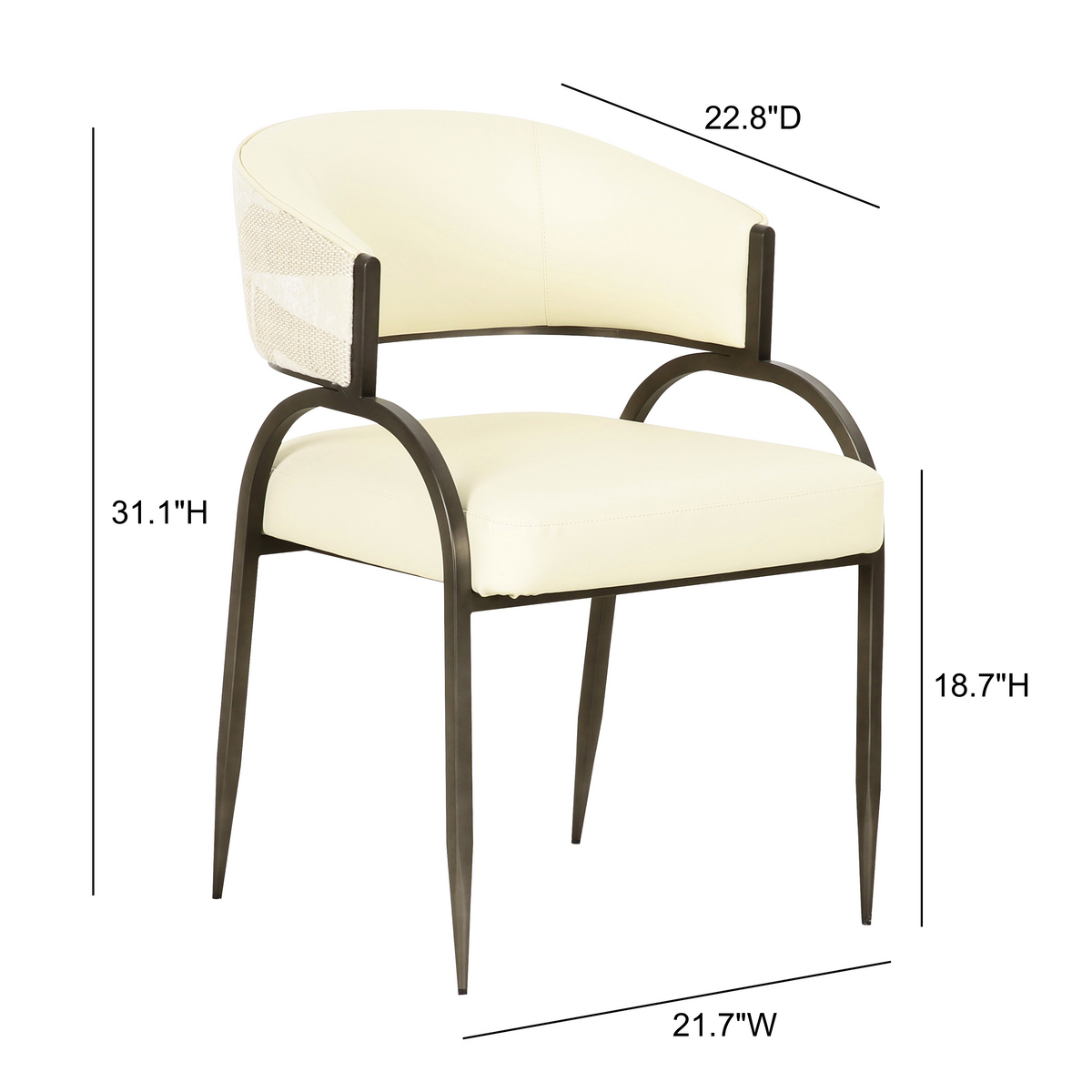TOV Furniture Tatum Cream 2-Tone Performance Vegan Leather and Jacquard Dining Chair