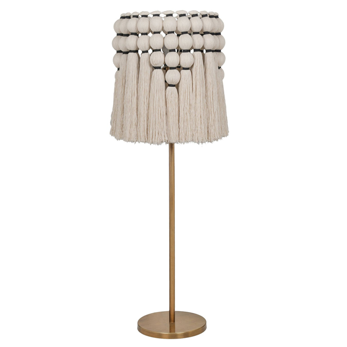 TOV Furniture Tutu Cream Cotton Tasseled Floor Lamp in natural cotton and brass-tone iron, primary product view