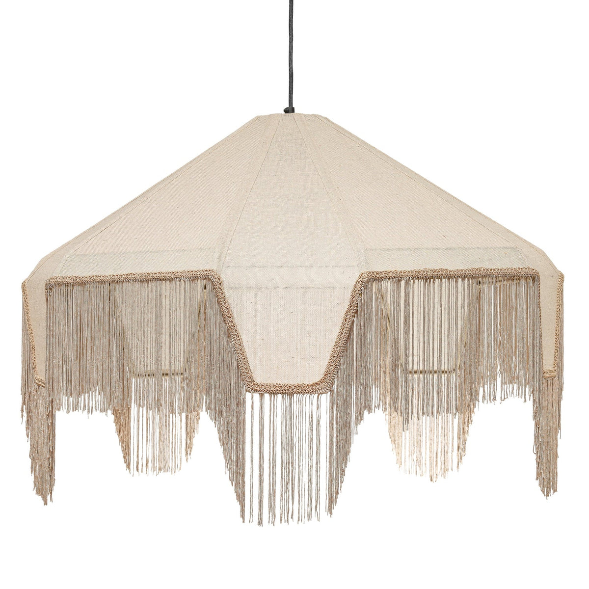TOV Furniture Buchanan Fringed Angled Pendant in light brown and natural cotton, primary product view