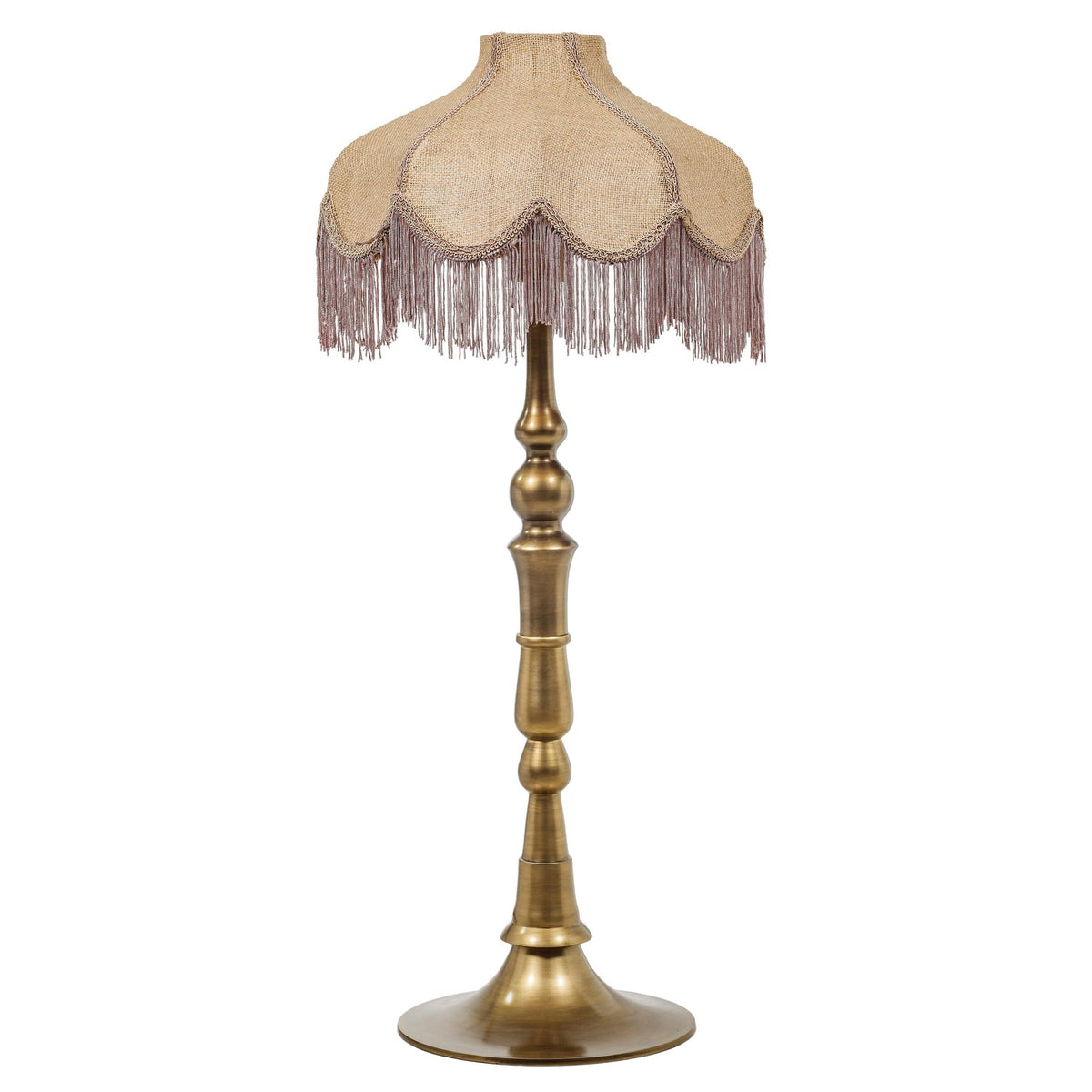 TOV Furniture Buchanan Jute Fringed Scalloped Table Lamp in aluminum base, fringed jute shade, primary product view