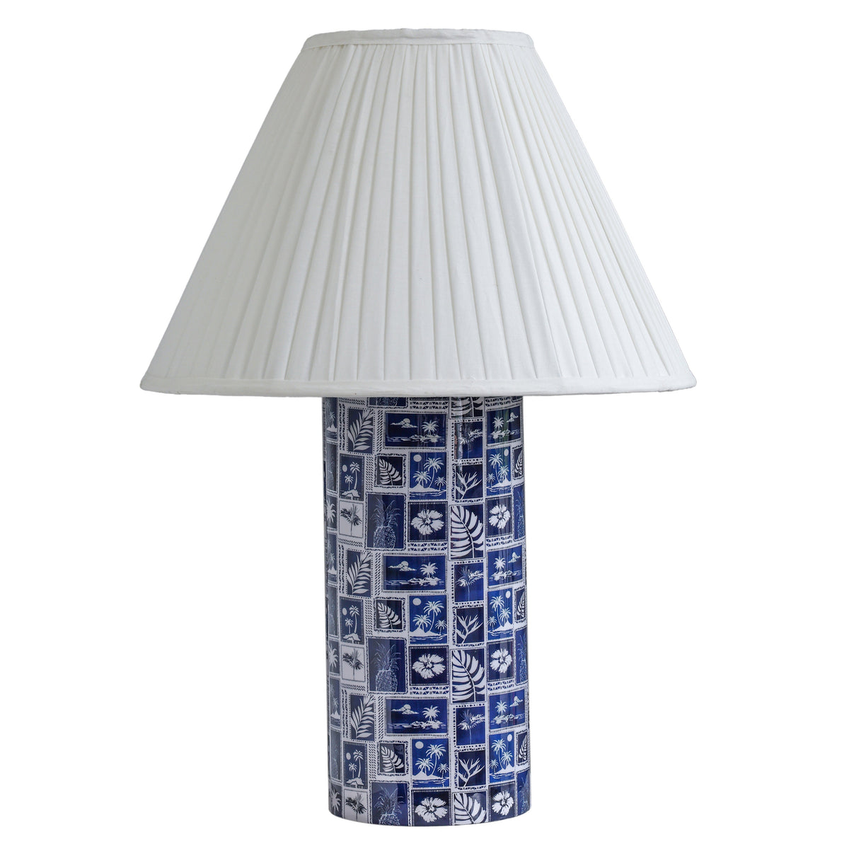 TOV Furniture Stamp Blue Pleated Table Lamp in blue and white cotton, primary product view
