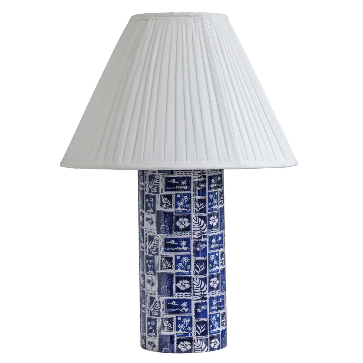 TOV Furniture Stamp Blue Pleated Table Lamp in blue and white cotton, primary product view