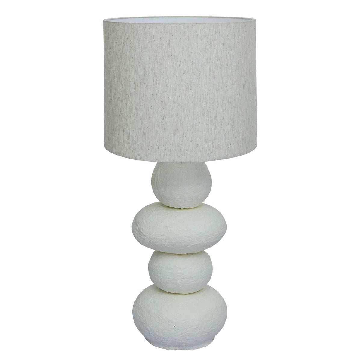 TOV Furniture Pebble Cream Papier Mache Table Lamp in cream papier mache and linen, primary product view