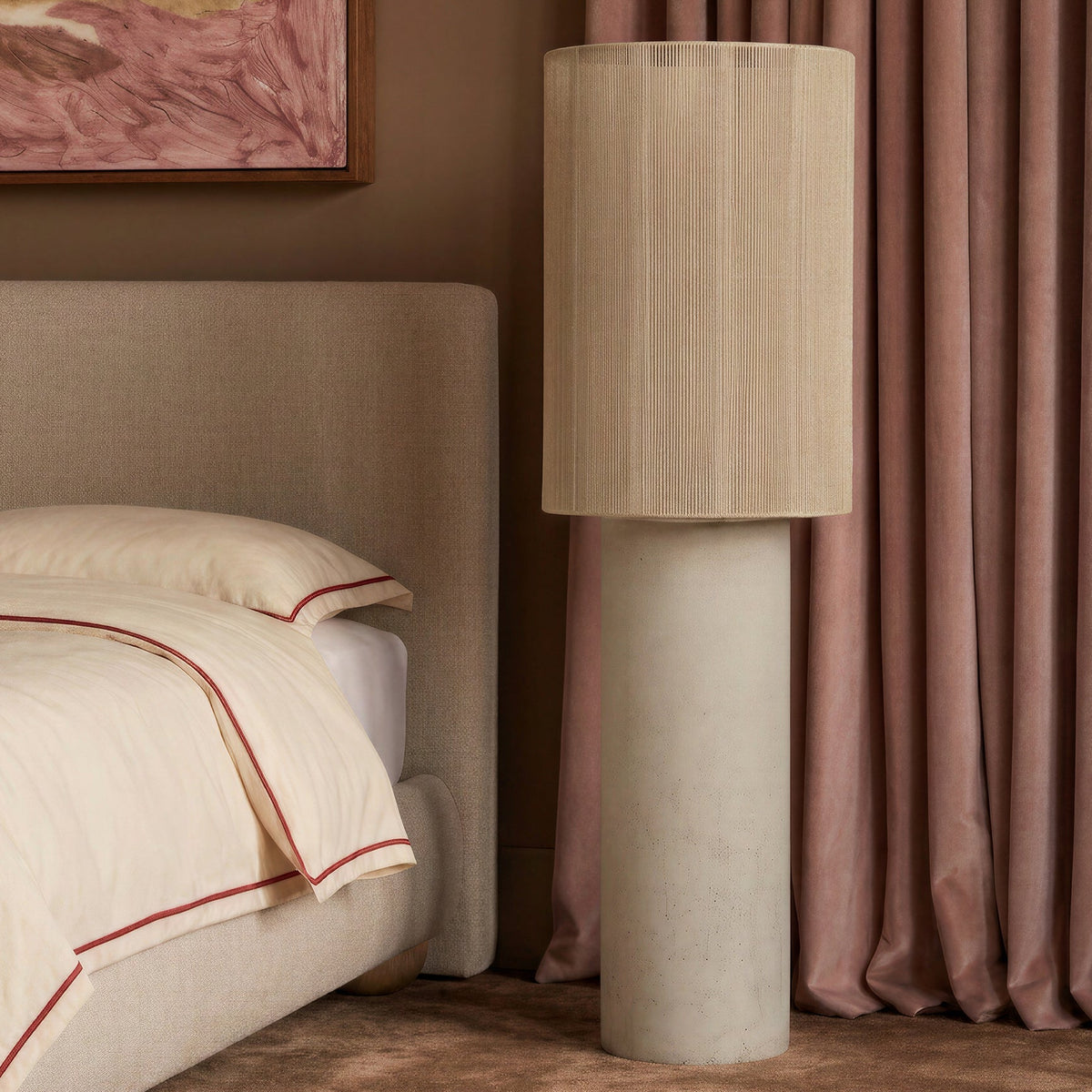 TOV Furniture Mondada Cream Concrete Floor Lamp in cream concrete with cotton shade, primary product view