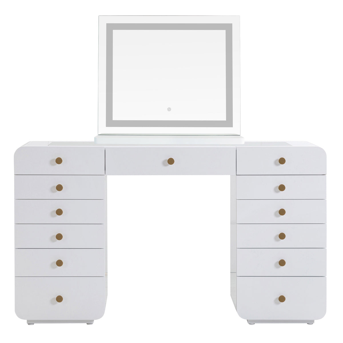 TOV Furniture Hollywood 56in White Desk with LED Panel Vanity Mirror in white, primary product view