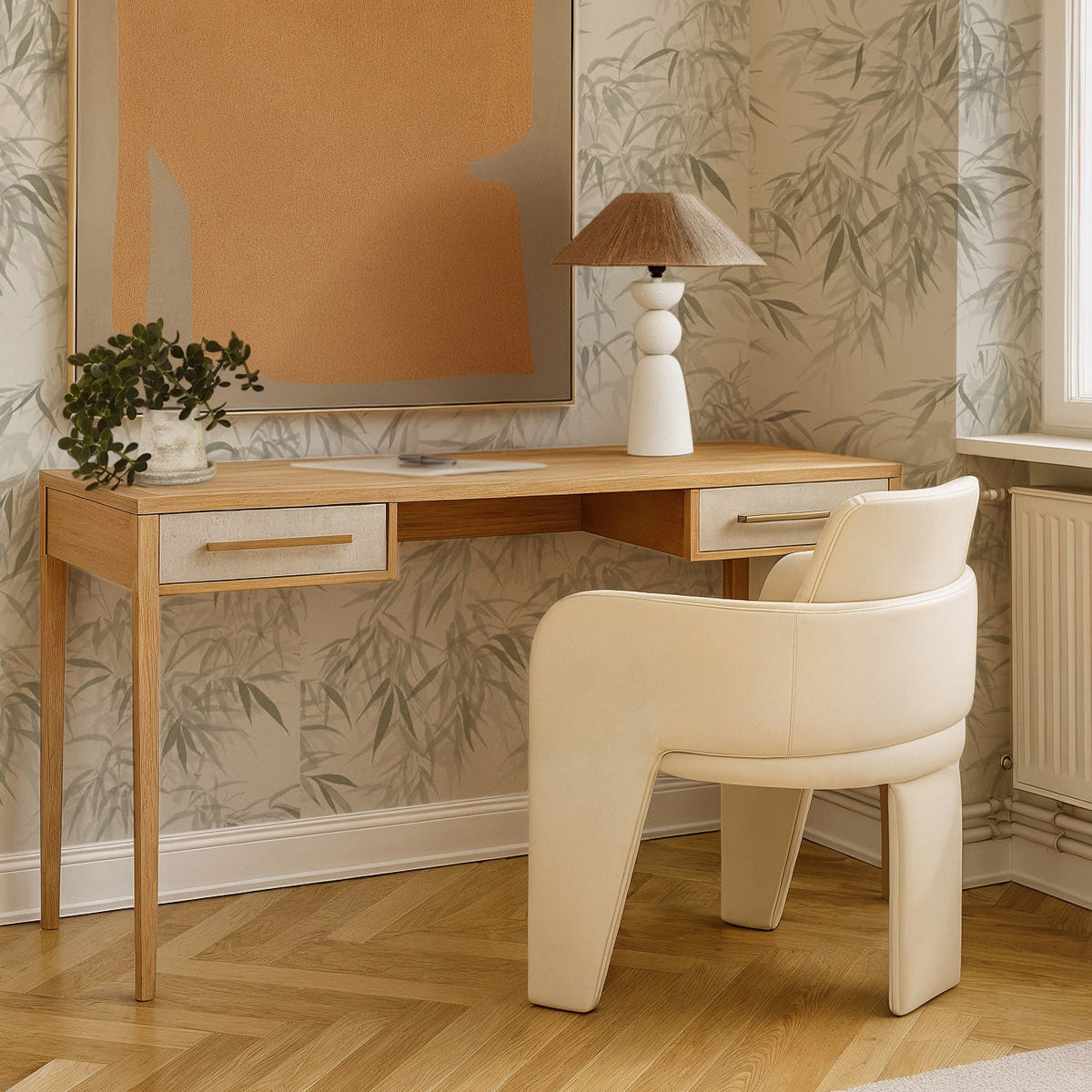 TOV Furniture Hera 62in Natural Washed Executive Desk in natural washed rubberwood veneer, primary product view