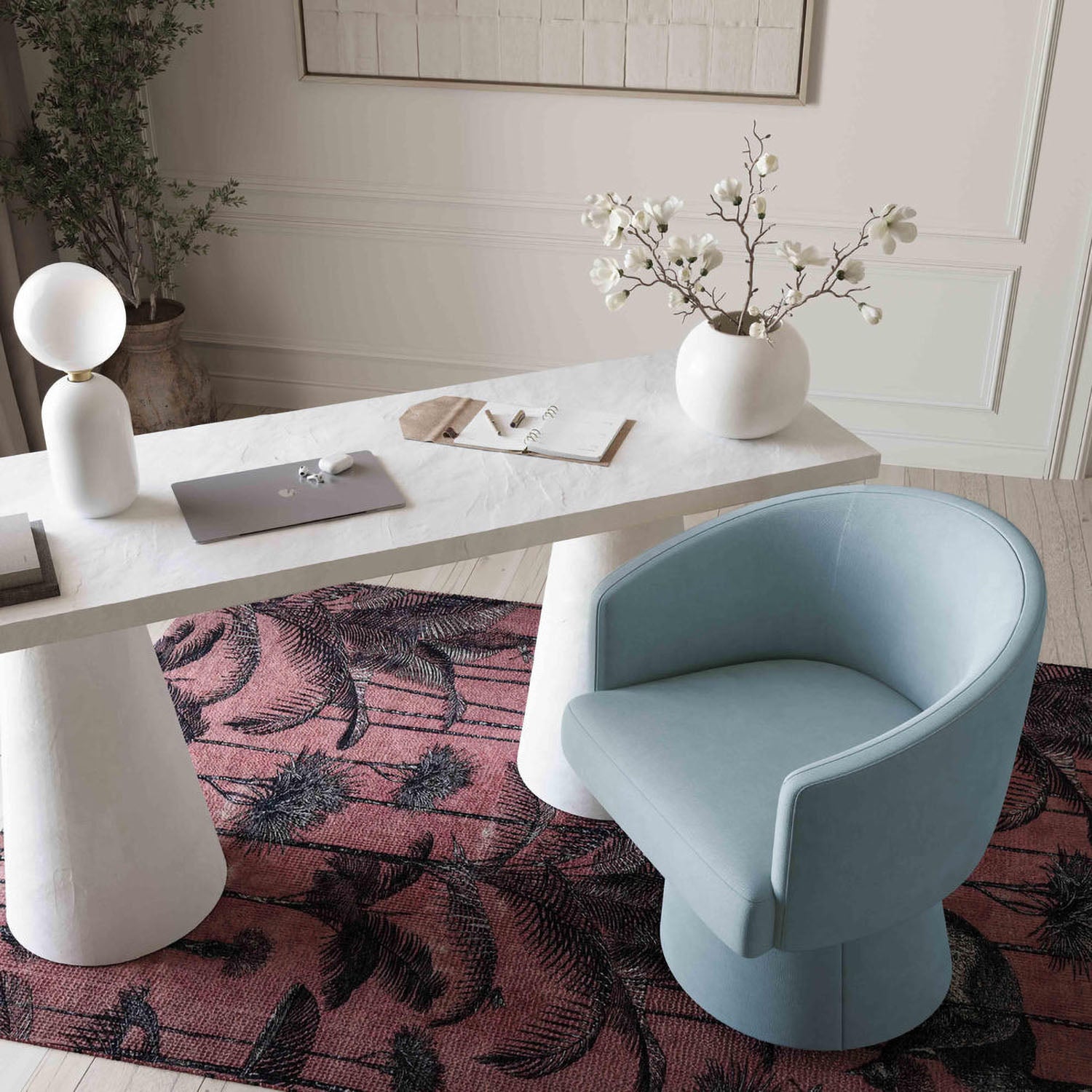 TOV Furniture Kristen Upcycled Chenille Rolling Desk Chair