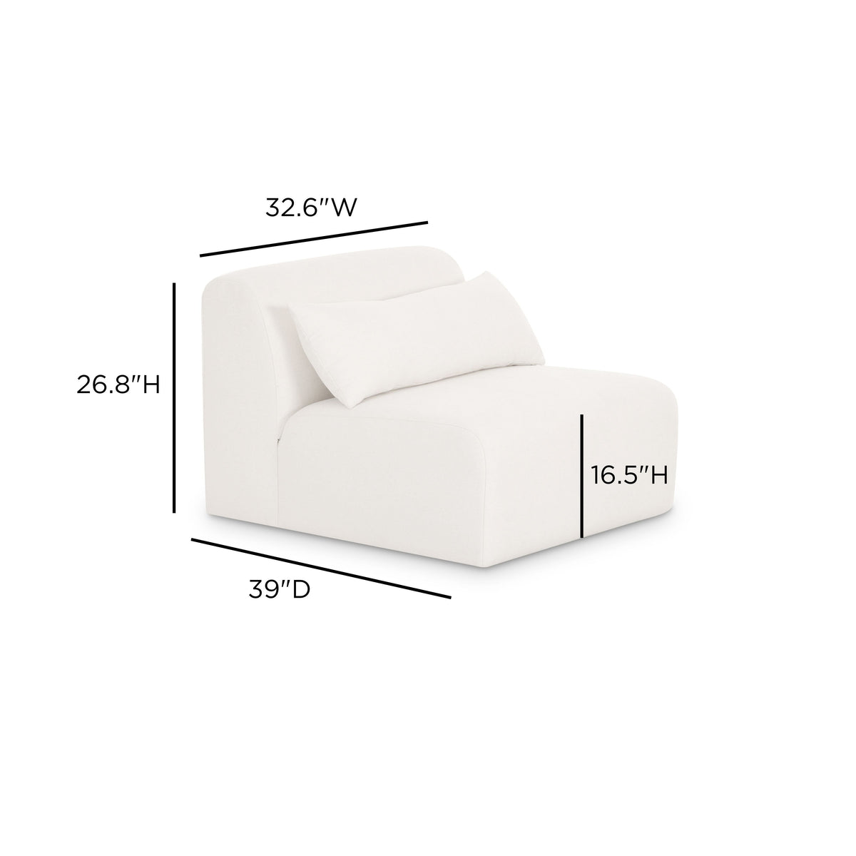 TOV Furniture Tarra Cream Performance Chenille Modular Armless Chair