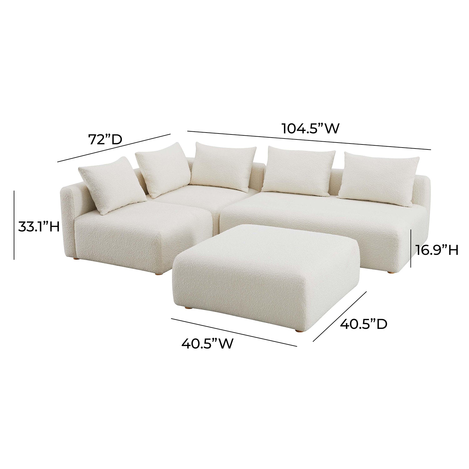 TOV Furniture Hangover Boucle 4 Piece Modular Chaise Sectional