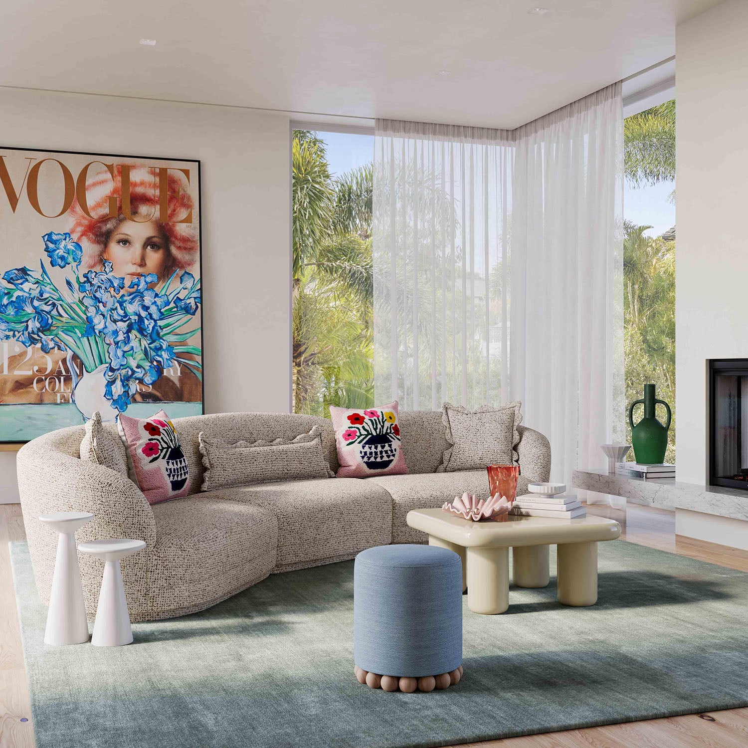 TOV Furniture Marion Two-Tone Textured Boucle Armless Loveseat