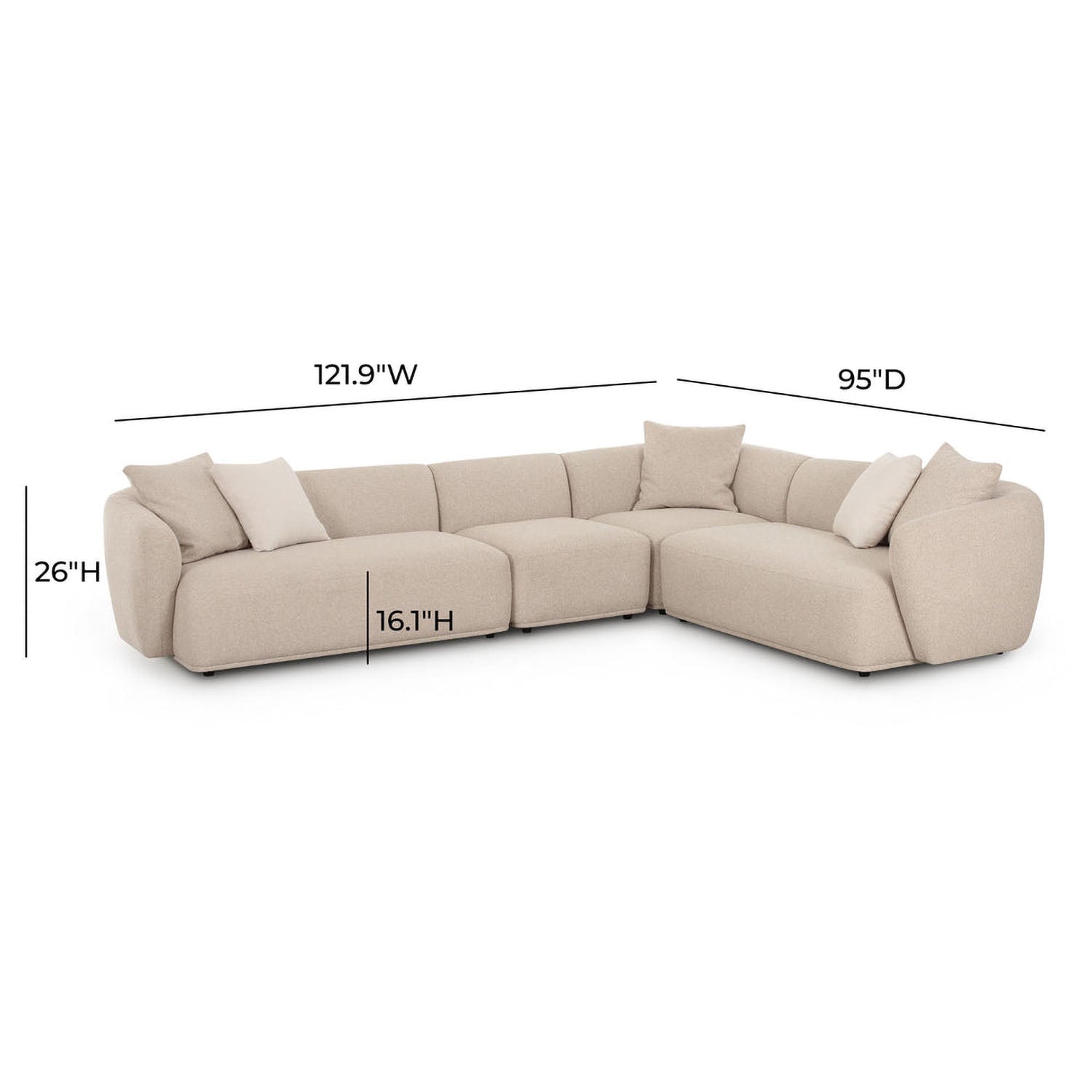 TOV Furniture Sylvie 4-Piece Cream Boucle Sectional Sofa