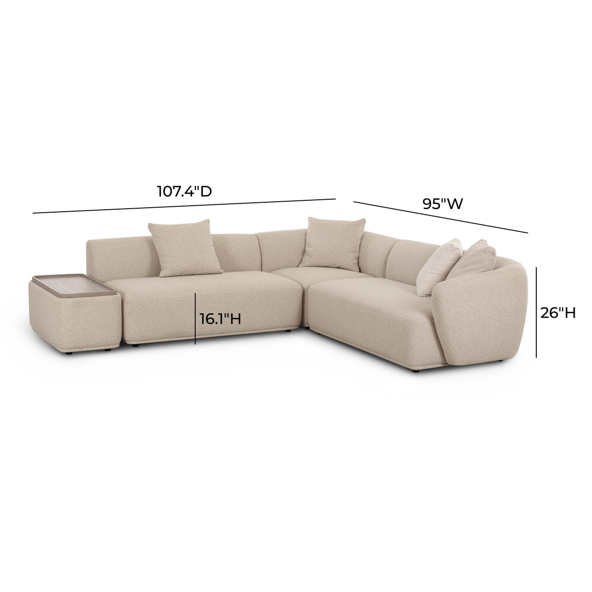 TOV Furniture Sylvie Cream Performance Boucle LAF 4-Piece Chaise Sectional Sofa