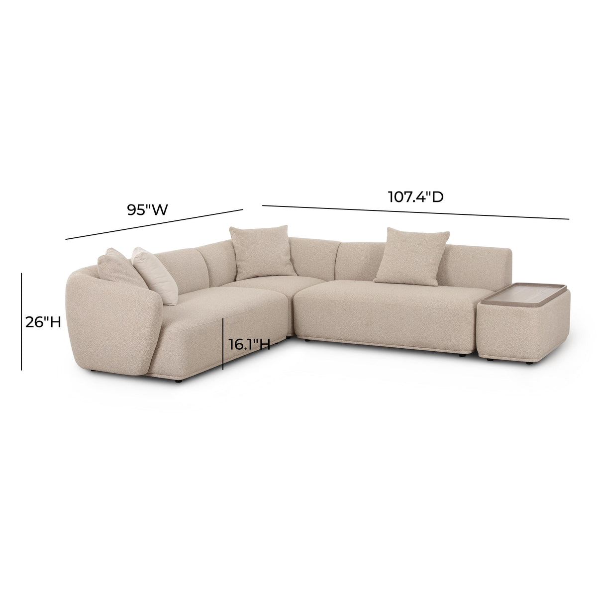 TOV Furniture Sylvie Cream Performance Boucle RAF 4-Piece Chaise Sectional Sofa