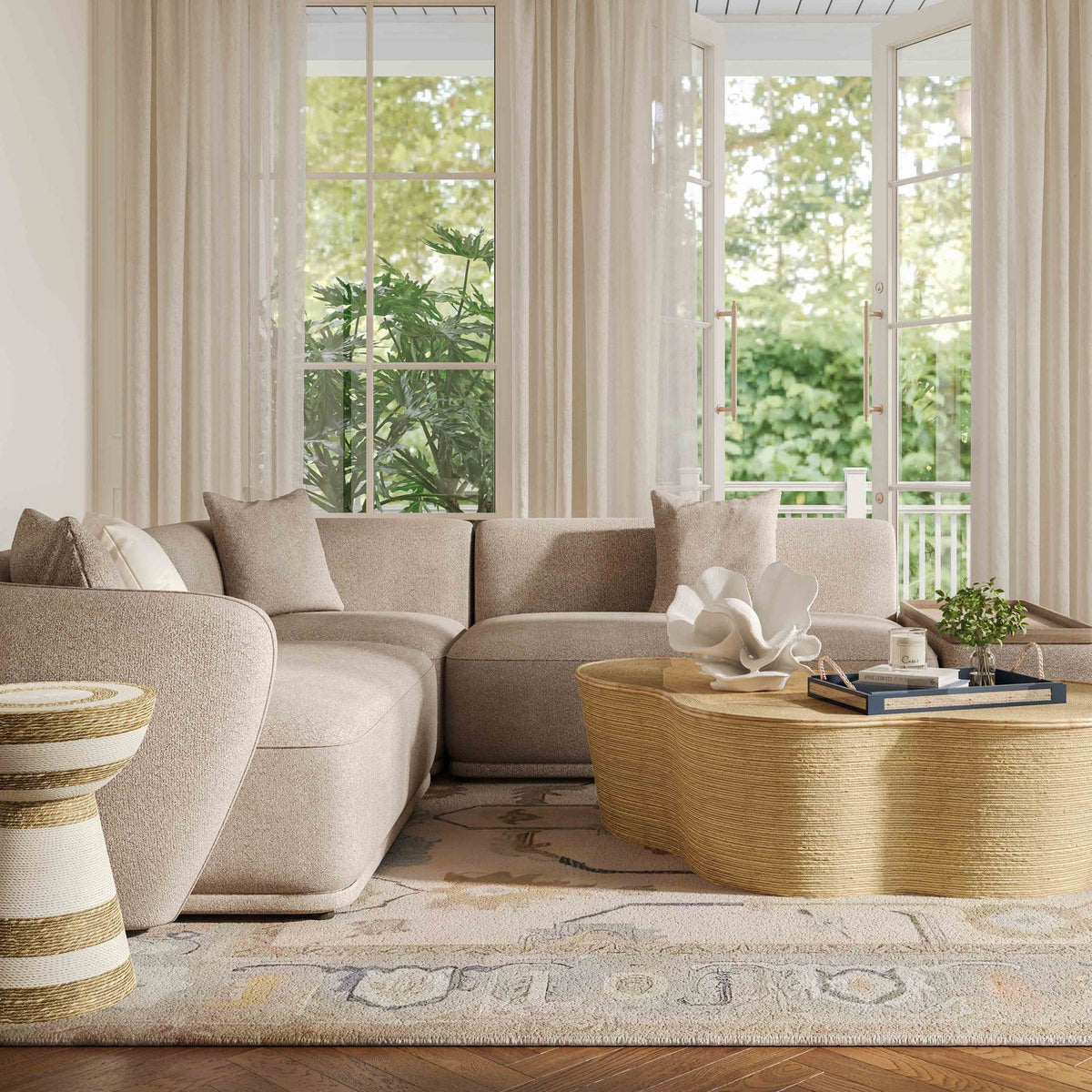 TOV Furniture Sylvie Cream Performance Boucle RAF 4-Piece Chaise Sectional Sofa