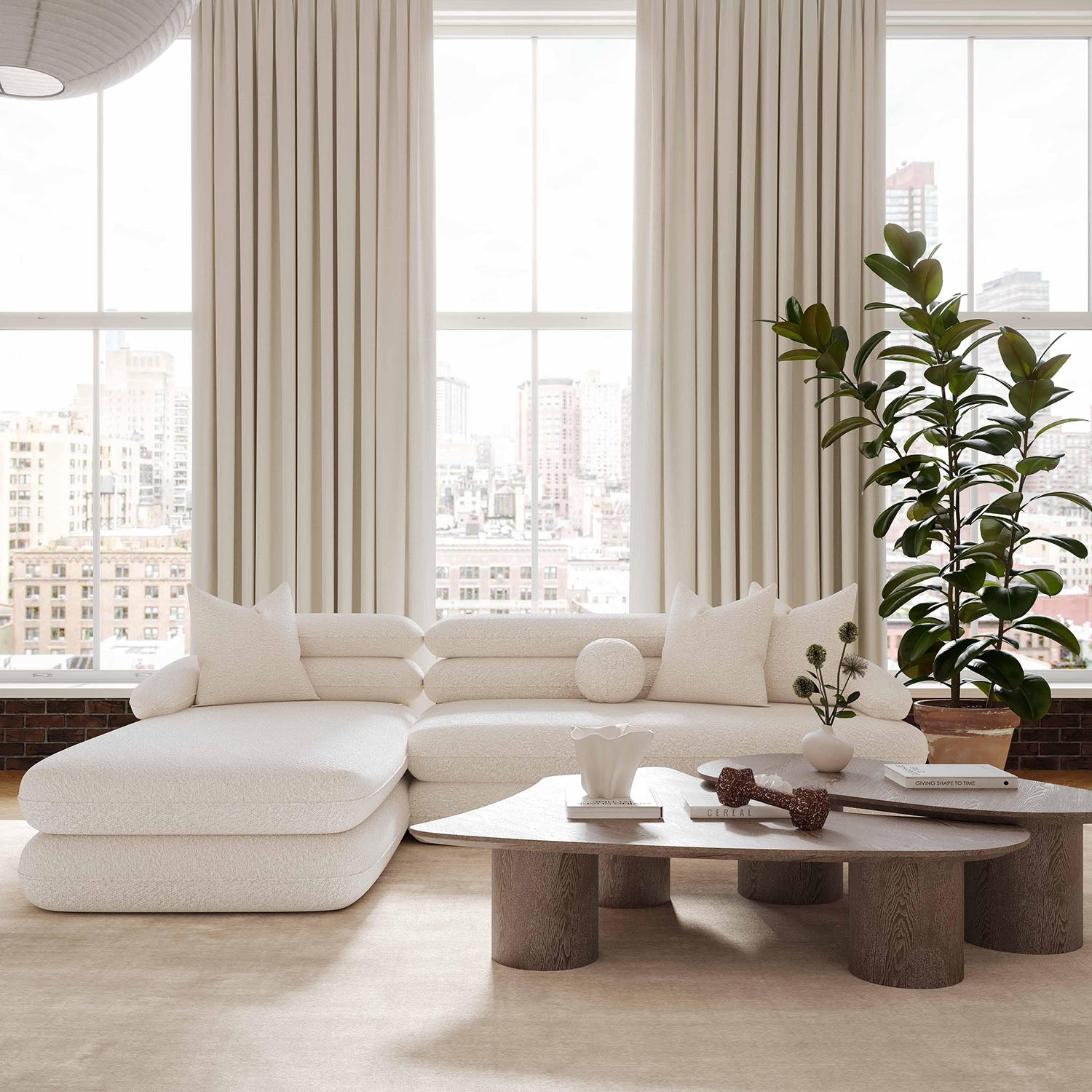 TOV Furniture Lulu Cream Boucle Modular Chaise Sectional Sofa