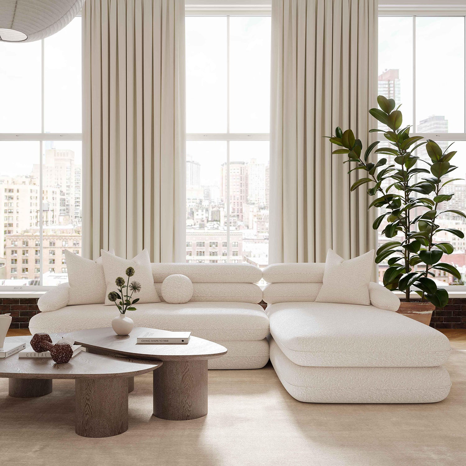 TOV Furniture Lulu Cream Boucle Modular Chaise Sectional Sofa