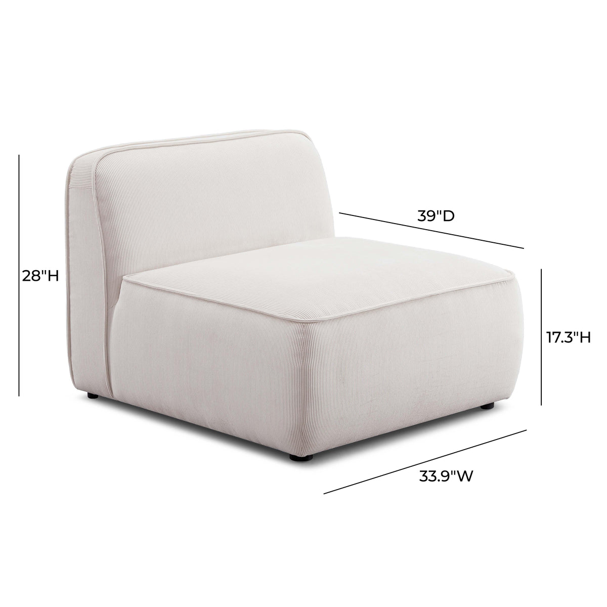TOV Furniture Travie White Sand Performance Corduroy Velvet Armless Chair