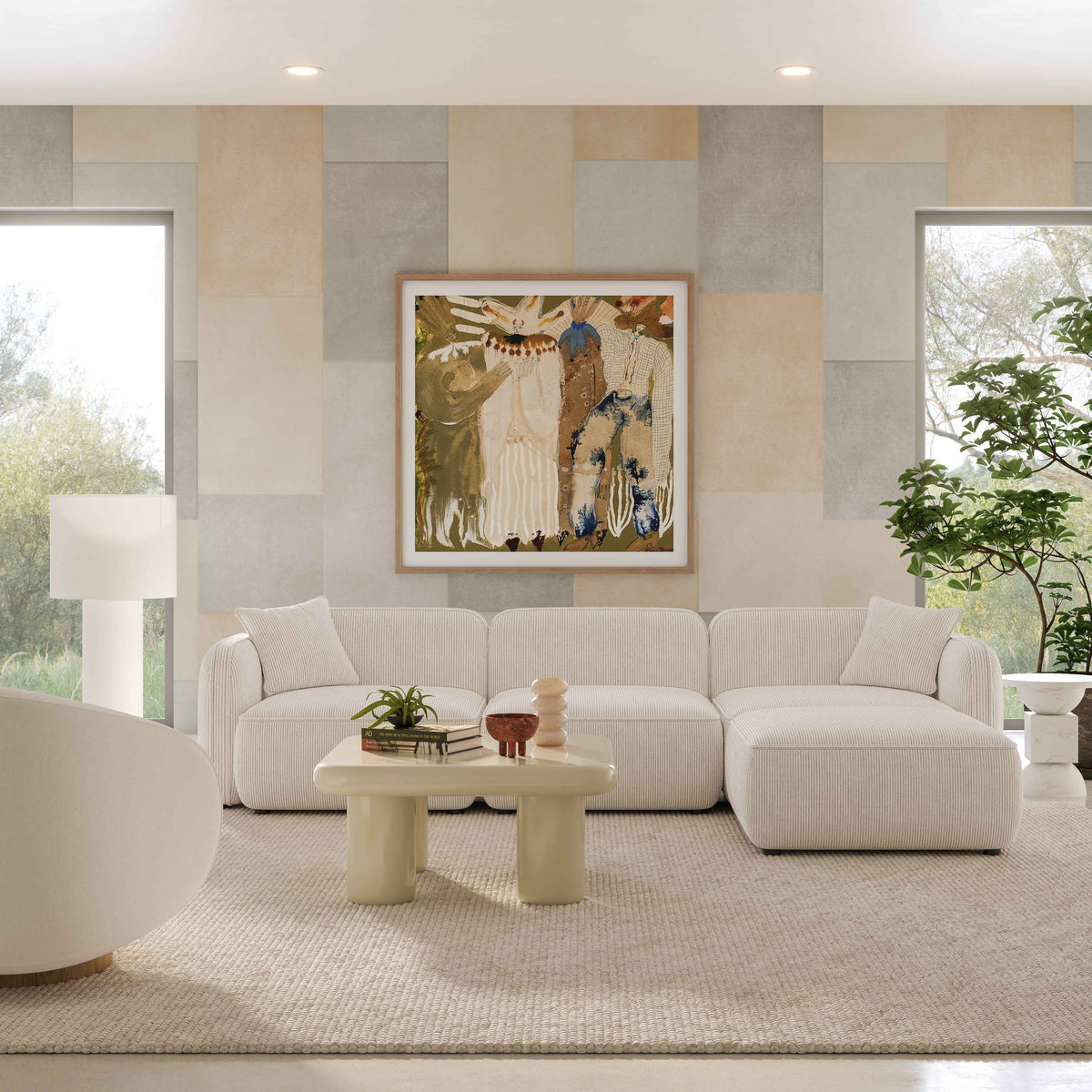 TOV Furniture Travie White Sand Performance Corduroy Velvet 4-Piece Modular Sectional Sofa