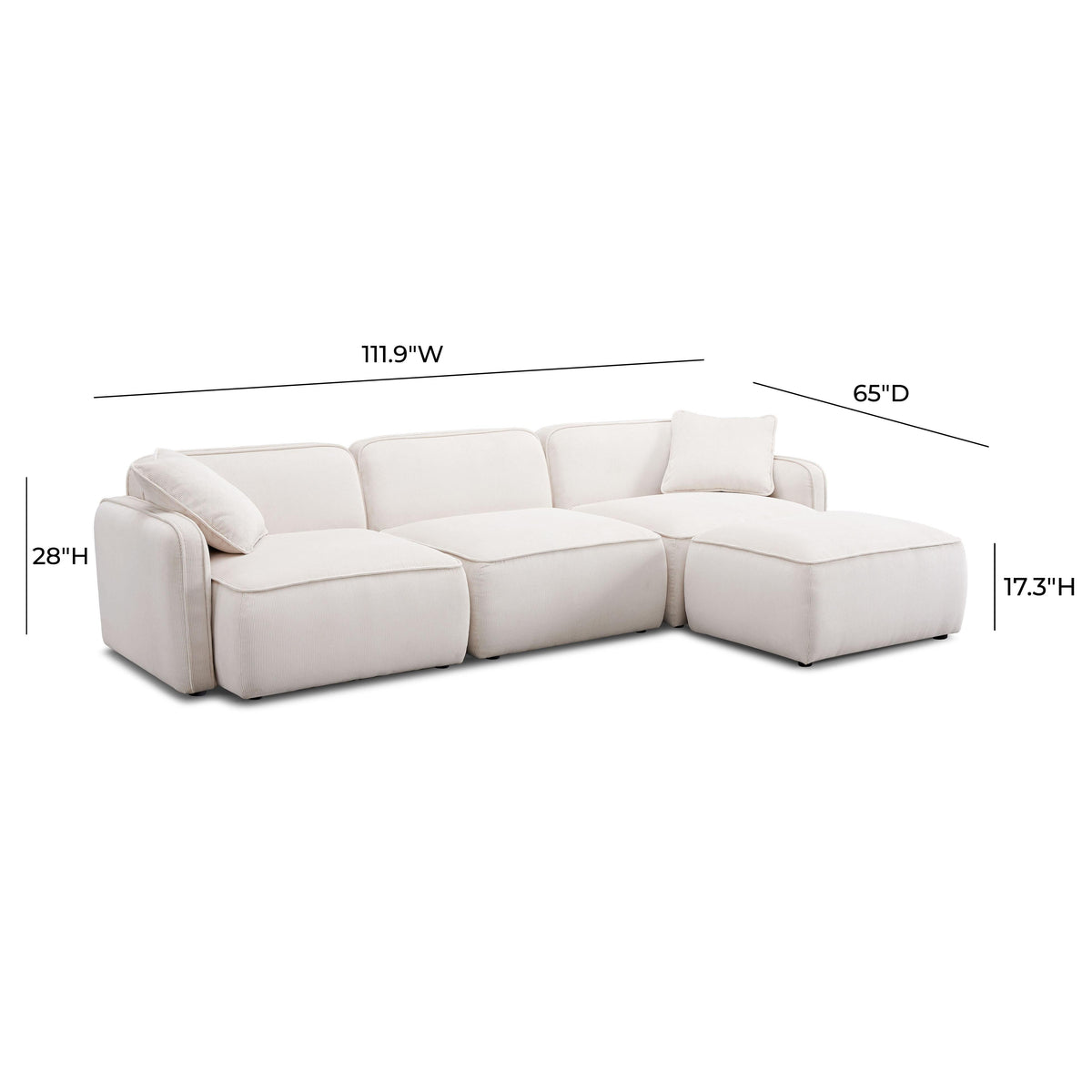 TOV Furniture Travie White Sand Performance Corduroy Velvet 4-Piece Modular Sectional Sofa